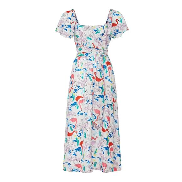 Tanya Taylor Flamingos Silk Printed Teigan Dress 12 - Picture 5 of 12